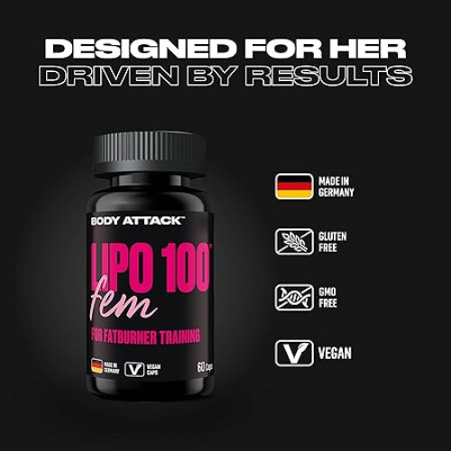 Spaľovač tukov pre ženy Body Attack Lipo 100 FEM, 60 kapsúl 