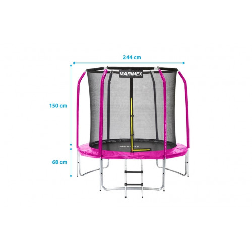 Trampolína Marimex Standard 244 cm ružová + ochranná sieť + rebrík ZADARMO 