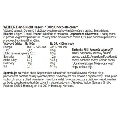 Weider Day and Night Casein, 1800 g chocolate-cream 