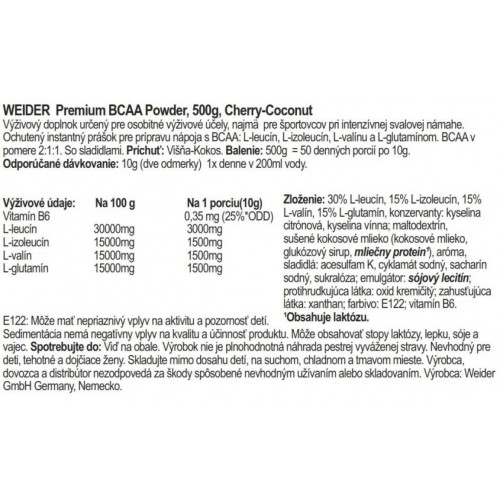 Weider Premium BCAA, 500 g, cherry-coconut cherry-coconut 