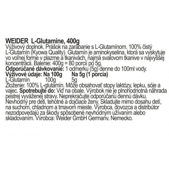 Weider L-Glutamine, 400 g 