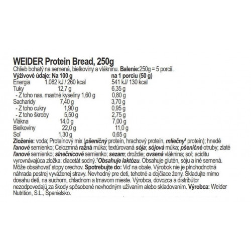 Weider Proteínový chlieb, 250 g 