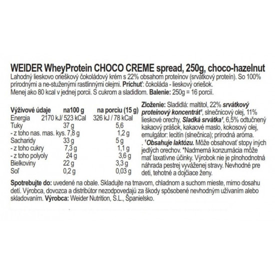 Weider Whey Protein Creme, 250 g choco-hazelnut