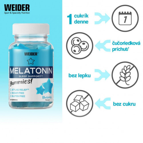 Weider Melatonin Up želé cukríky, 60 gummies, čučoriedka 