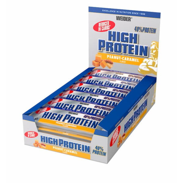 Weider Low Carb High Protein 40% Bar, peanut caramel, 50g x 24 ks  Weider Low Carb High Protein 40% Bar, peanut caramel, 50g x 24 ks