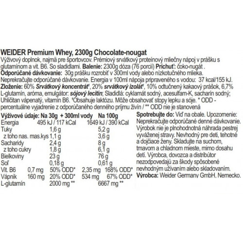 Weider Premium Whey Protein, 2300 g, chocolate-nougat chocolate-nougat 