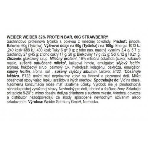 Weider 32% Proteínová tyčinka. 60 g jahoda strawberry 