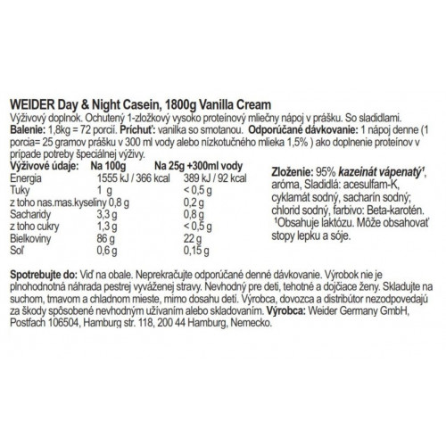 Weider Day and Night Casein, 1800 g vanilla-cream 