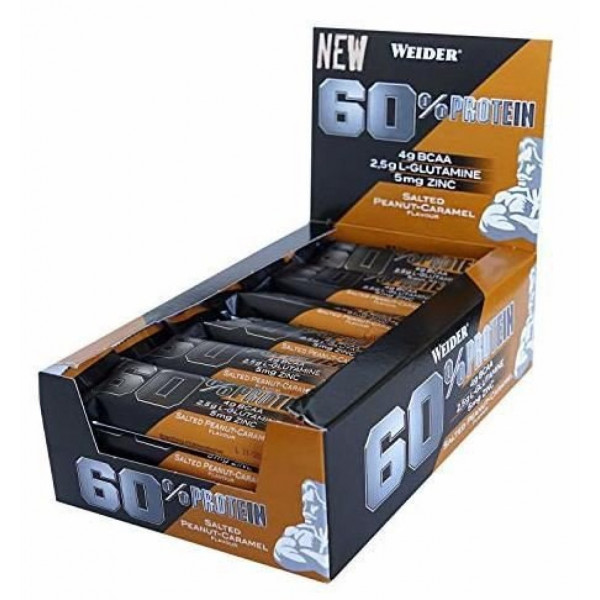 Weider 60% Proteínová tyčinka, Salted Peanut Caramel, 45g x 24 ks  Weider 60% Proteínová tyčinka, Salted Peanut Caramel, 45g x 24 ks