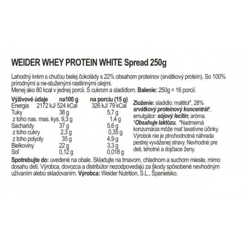 Weider Whey Proteínová nátierka, 250g x 12ks, white-chocolate 