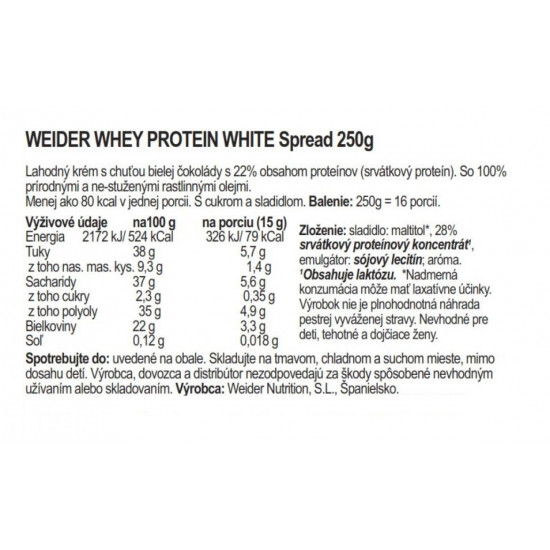 Weider Whey Protein White Spread, 250g x 12 ks 