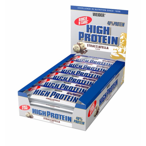 Weider Low Carb High Protein 40% Bar, Stracciatella, 50g x 24 ks  Weider Low Carb High Protein 40% Bar, Stracciatella, 50g x 24 ks