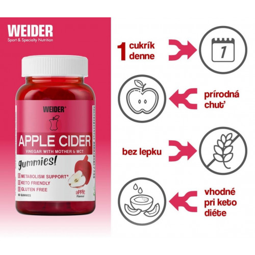 Weider Apple Cider Vinegar - jablčný ocot, 50 gummies 