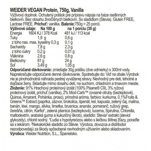 Weider Vegan Protein, 750 g vanilla 