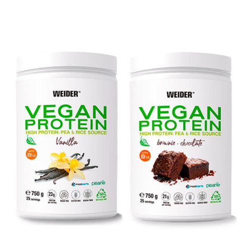 Weider Vegan Protein 750g, 2ks vanilla+brownie chocolate 