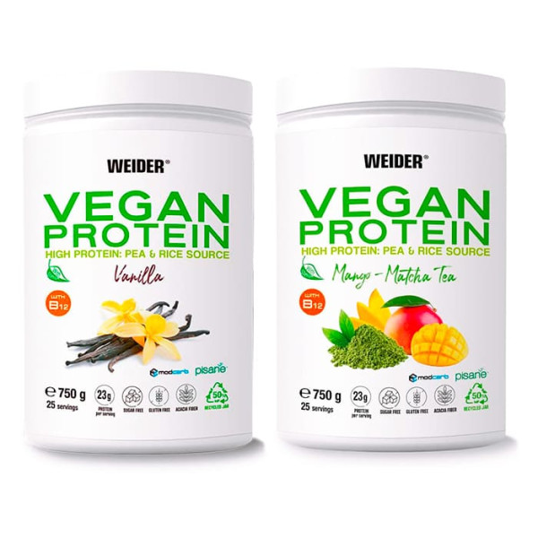 Weider Vegan Protein 750g, 2ks vanilla+mango-matcha tea  Weider Vegan Protein 750g, 2ks vanilla+mango-matcha tea