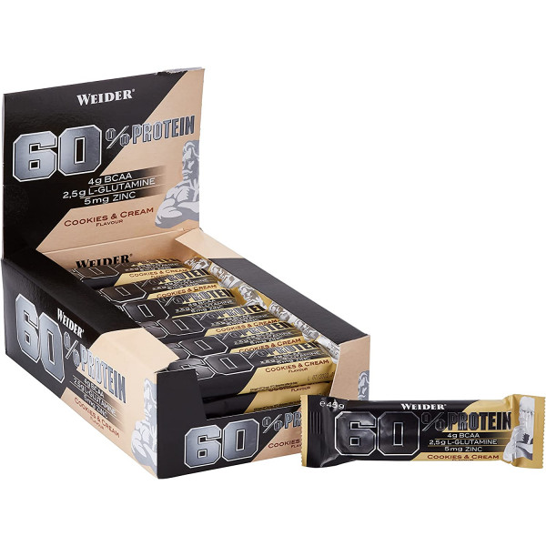 Weider 60% Proteínová tyčinka, Cookies & Cream, 45g x 24 ks  Weider 60% Proteínová tyčinka, Cookies & Cream, 45g x 24 ks