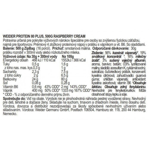 Weider Proteínový nápoj v prášku 80 Plus, 500g, raspberry-cream raspberry-cream Weider Proteínový nápoj v prášku 80 Plus, 500g, raspberry-cream raspberry-cream