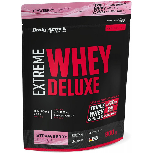 Proteín Body Attack Extreme Whey Deluxe, 900 g strawberry cream
