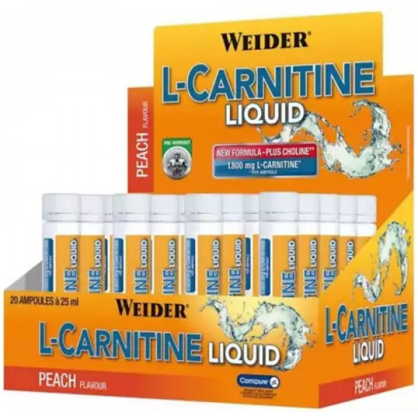 Weider L-Carnitine Liquid 1800 mg, Peach, 25ml x 20ks  Weider L-Carnitine Liquid 1800 mg, Peach, 25ml x 20ks