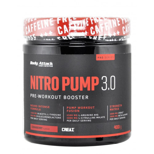 Body Attack Nitro Pump 3.0 pre-workout booster - brusnica, 400 g 