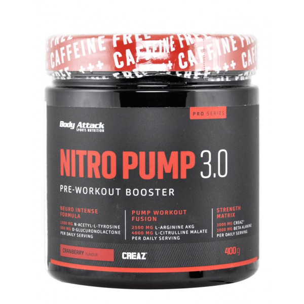 Body Attack Nitro Pump 3.0 pre-workout booster - brusnica, 400 g Body Attack Nitro Pump 3.0 pre-workout booster - brusnica, 400 g