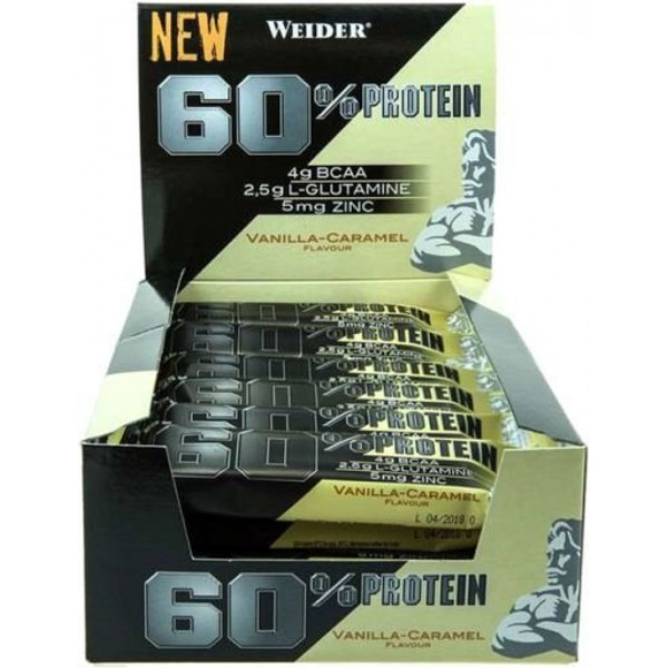 Weider 60% Proteínová tyčinka, Vanilla-Caramel, 45g x 24 ks  Weider 60% Proteínová tyčinka, Vanilla-Caramel, 45g x 24 ks