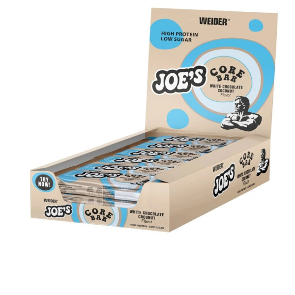 Weider Joe´s Core Bar, coconut-white chocolate, 12 x 45g  Weider Joe´s Core Bar, coconut-white chocolate, 12 x 45g