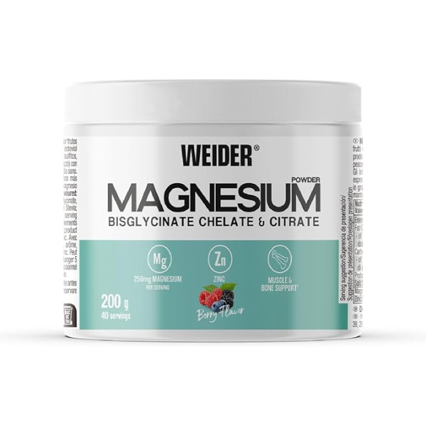 Weider Magnézium Bisglycinát a Citrát prášok 200g lesné ovocie  Weider Magnézium Bisglycinát a Citrát prášok 200g lesné ovocie
