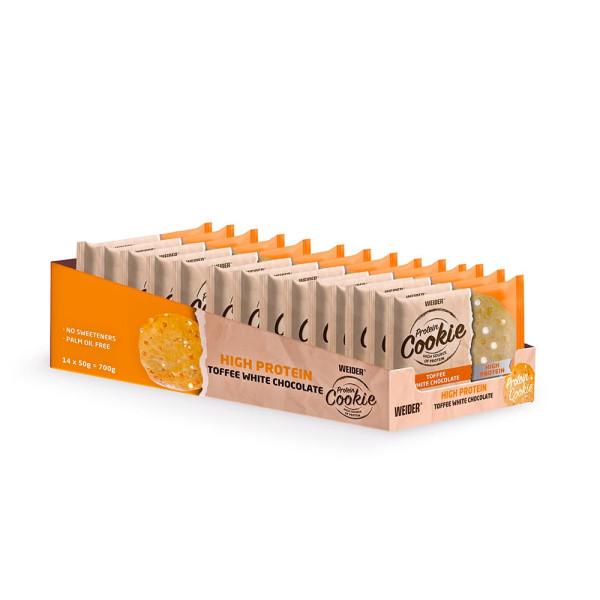 Weider Protein Cookie, toffee biela čokoláda 14x50 g  Weider Protein Cookie, toffee biela čokoláda 14x50 g