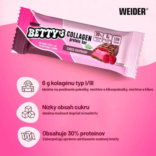 Weider Betty´s Collagen Protein Bar, 12 x 50g choco raspberry Weider Betty´s Collagen Protein Bar, 12 x 50g choco raspberry