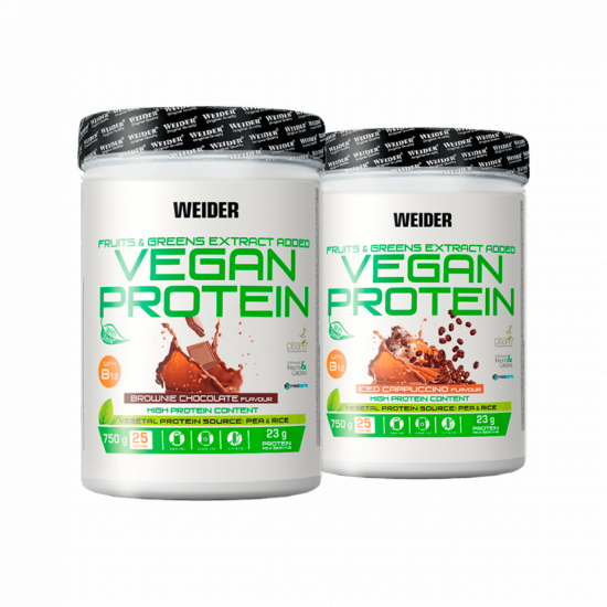Weider Vegan Protein 750g, 2ks brownie chocolate+iced cappuccino 