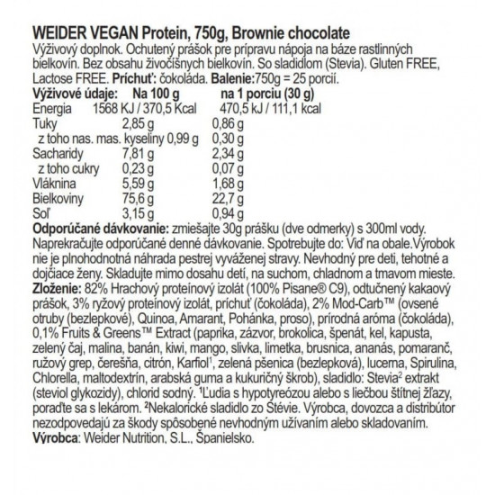 Weider Vegan Protein 750g, 2ks brownie chocolate+iced cappuccino 