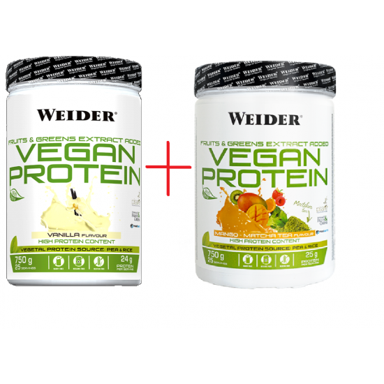 Weider Vegan Protein 750g, 2ks vanilla+mango-matcha tea 