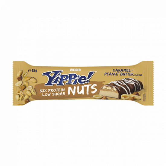 Weider Yippie NUTS Protein Bar, Caramel peanut butter, 45g x 12 ks 