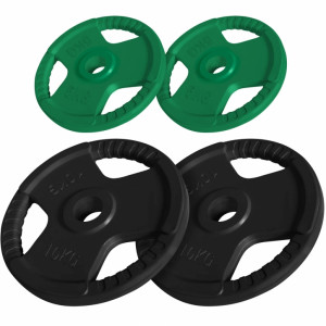 Gorilla Sports set liatinových pogumovaných kotúčov GRIP 30 KG(2x10kg 2x5kg)/ 51mm 