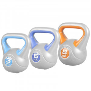 Gorilla Sports  cementový poplastovaný kettle-bells set 17 kg (3 kg + 6 kg + 8 kg) 