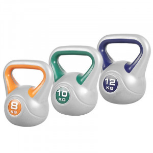 Gorilla Sports cementový poplastovaný kettle-bells set 30 kg ( 8 kg + 10 kg + 12 kg) 