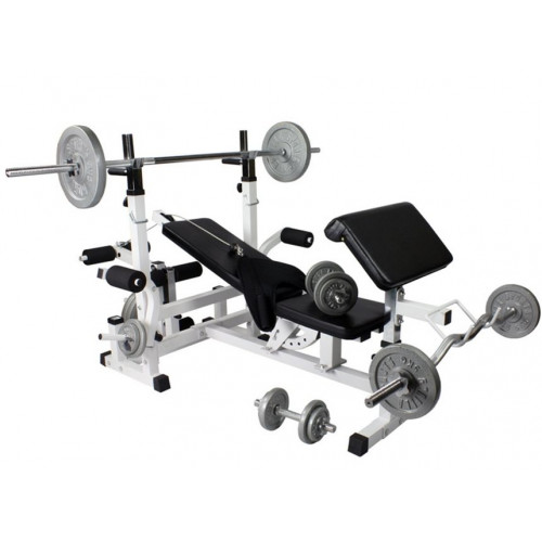 Gorilla Sports Univerzálna posilňovacia lavička + liatinový set 108kg 30/ 31 mm 