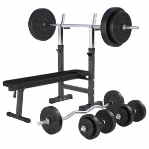 Gorilla Sports Multifunkčná polohovateľná lavička so stojanom + činkový set 100kg  30/ 31 mm 