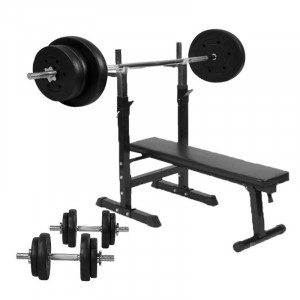 Gorilla Sports Multifunkčná polohovateľná lavička + činkový set 70 kg 30/ 31 mm 