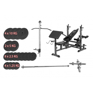 Gorilla Sports Gyronetics Multi-šikmá lavička s kladkou + 90 KG činkový set 