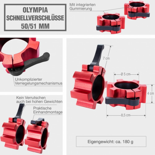 Gorilla Sports rýchloupínacie uzávery 50/51mm sada 2ks červená 