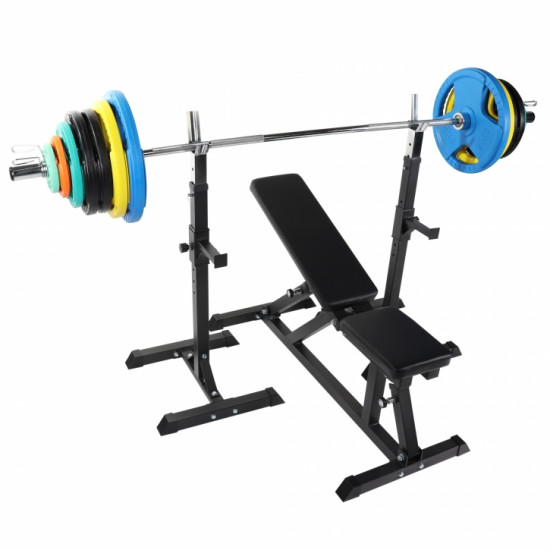 Lavička so stojanmi + Olympijský činkový set 150 KG 