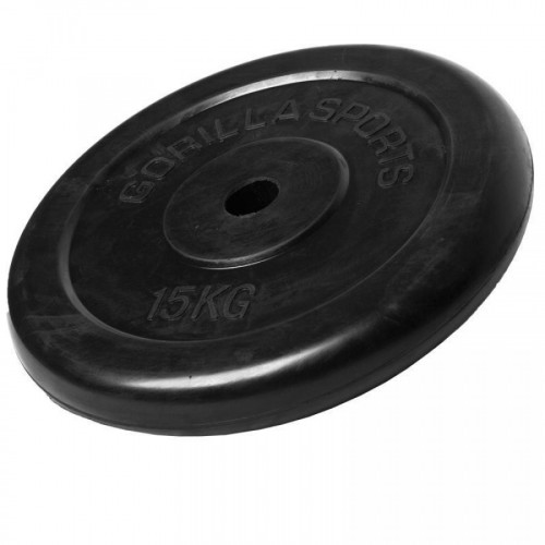 Gorilla Sports Liatinový činkový kotúč POGUMOVANÝ 0,5kg - 25 kg 30/31mm 15 kg 