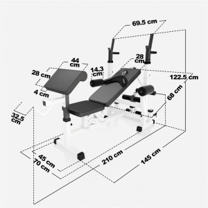 Gorilla Sports Univerzálna posilňovacia lavička + poplastovaný činkový set 100 kg 30/31 mm biela 