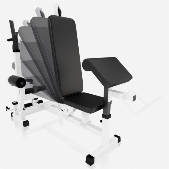 Gorilla Sports Univerzálna posilňovacia lavička + poplastovaný činkový set 100 kg 30/31 mm biela Gorilla Sports Univerzálna posilňovacia lavička + poplastovaný činkový set 100 kg 30/31 mm biela