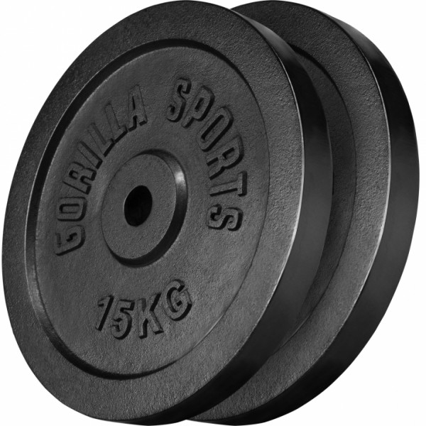 Gorilla Sports Set liatinových kotúčov 30 KG ( 2x 15 KG) Gorilla Sports Set liatinových kotúčov 30 KG ( 2x 15 KG)