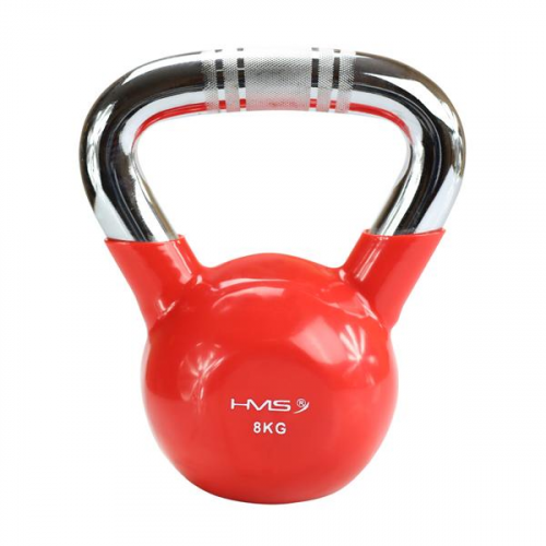 KTC KETTLEBELL s chromovaným úchopom HMS, červený, 8 kg 