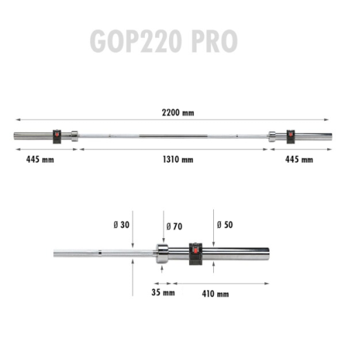 HMS Olympijská obouruční osa GOP220 Pro 220 cm x 50 mm HMS Olympijská obouruční osa GOP220 Pro 220 cm x 50 mm